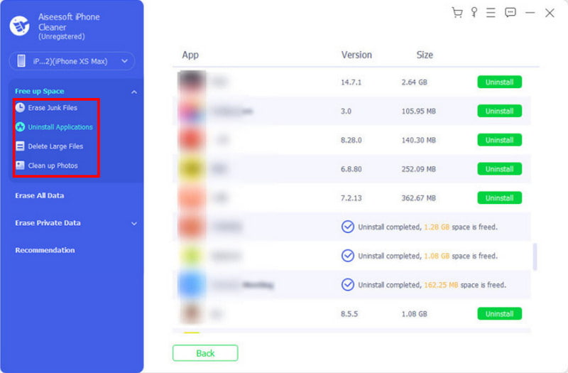 Aiseesoft iPhone Cleaner Erase Uninstall Applications