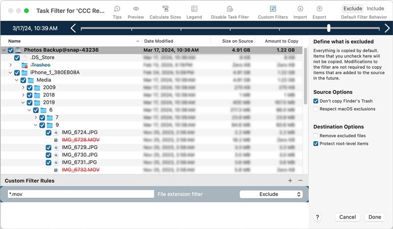 Carbon Copy Cloner Backup Task Filter