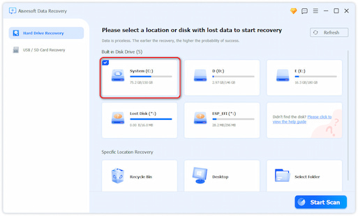 Select data type and disk drive