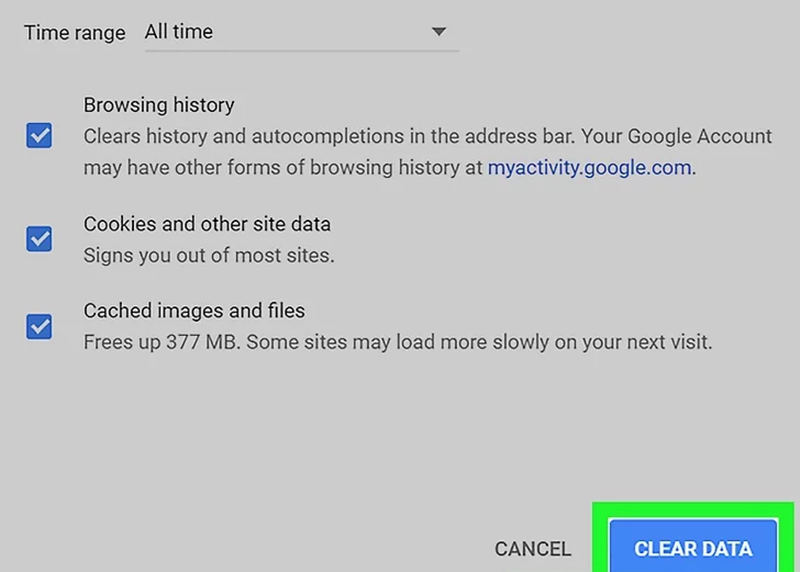 Chrome Clear Browsing Data