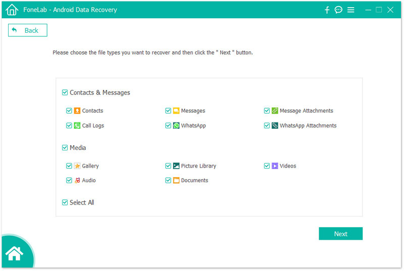 Select the data types you want to recover