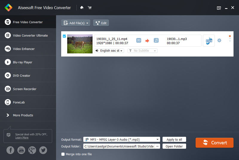 Convert MP4 to MP3 in Free Video Converter