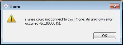 iTunes Error 0xe8000015