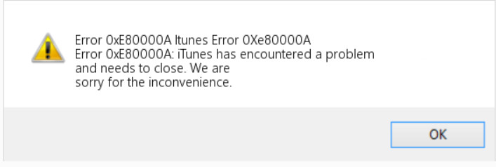 iTunes Error 0xe80000a