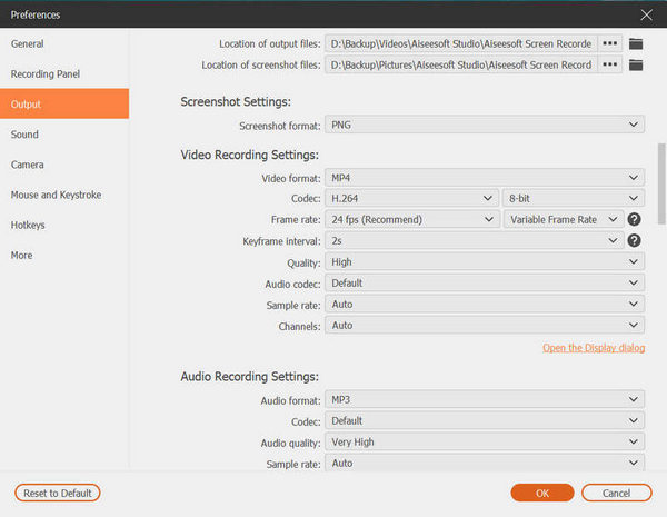 Set Recording Settings