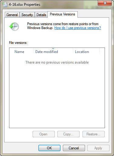 Restore Excel from Previous Version