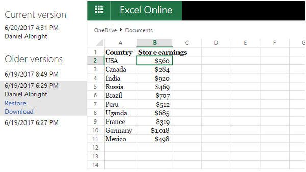 Restore Excel from Previous Versions