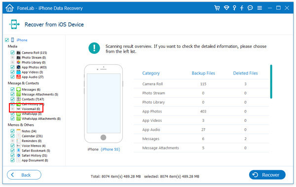 Scan iPhone to Recover Deleted iPhone Voicemail